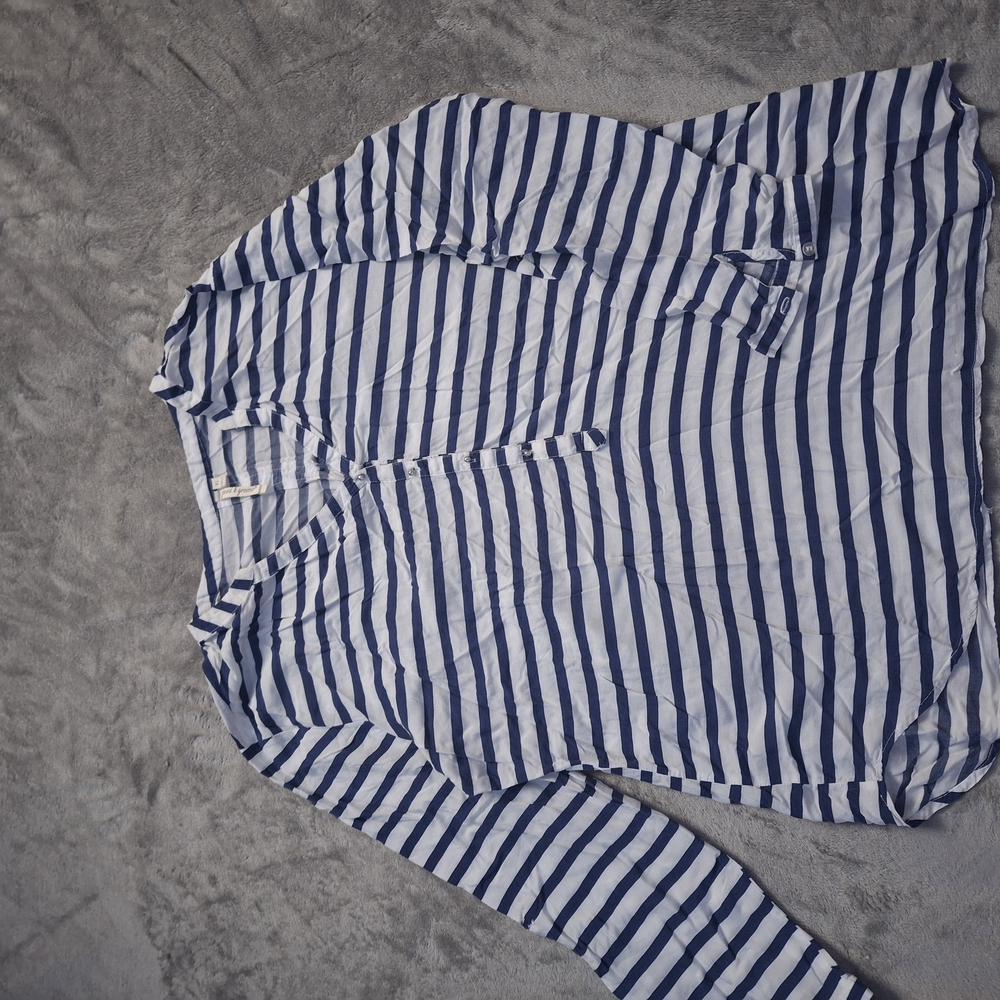 Blue and White Striped Blouse